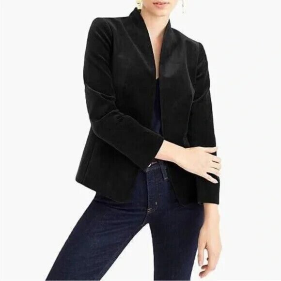 J. Crew 365 Going Out Blazer Jacket Women's 4 Black Velvet Stretch Open Front - Picture 1 of 14
